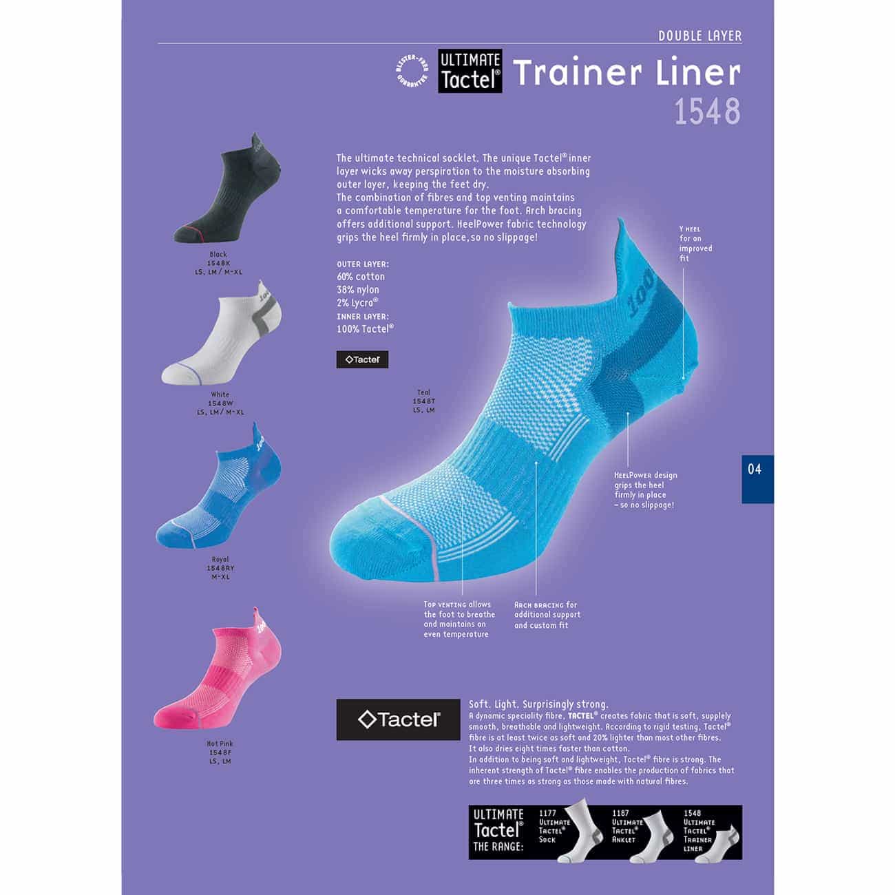 1000 Mile Ultimate Trainer Liner Exercise Mens Socks Double Layer Royal Blue 