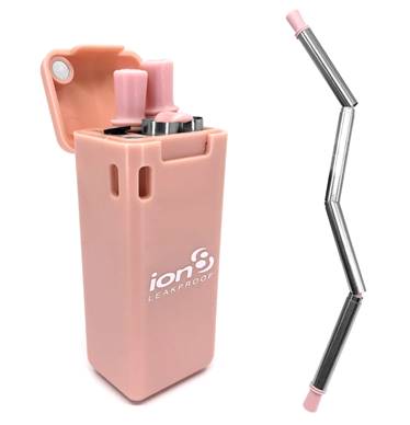 ION 8 Reusable Collapsible stainless steel straws pink